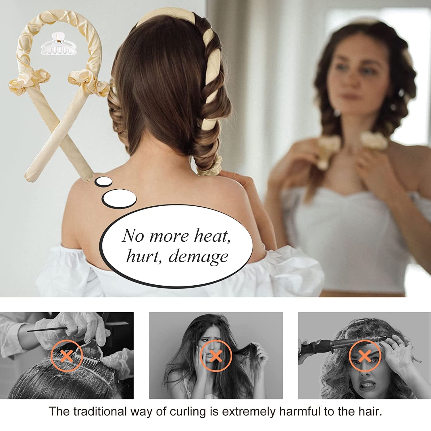 Heatless Curling Rod Headband for Long Hair - No Heat Hair Rollers Set with Curling Ribbon & Flexi Rods for Natural Waves - Perfect for Overnight Styling, Salon-Quality Curls at Home