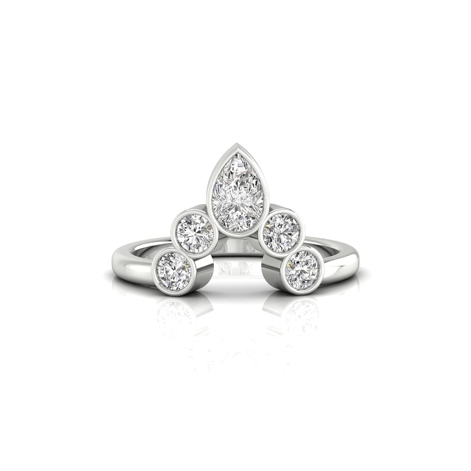 0.42 CTW Pear & Round Moissanite Stackable Ring - Colorless Diamondrensu Bezel Set Curvy Band, 5 Stone Chevron Wedding Ring in 925 Sterling Silver | Perfect for Bridal Sets, Anniversary Gifts & Everyday Wear