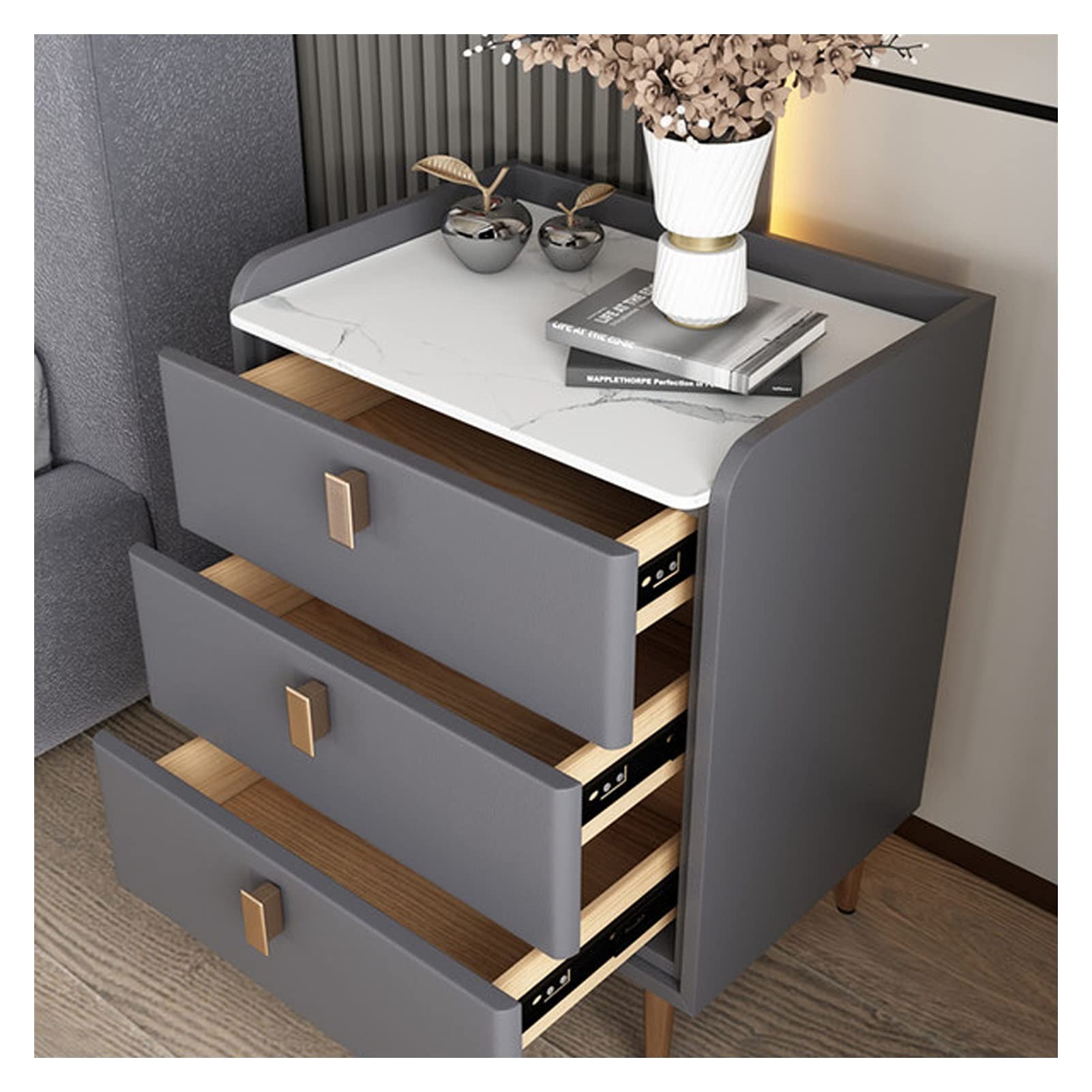 TOMYEUS Wooden Nightstand with 3-Tier Storage - Modern Bedside Table for Bedroom, Living Room & Office - Khaki Finish for Stylish Home Decor