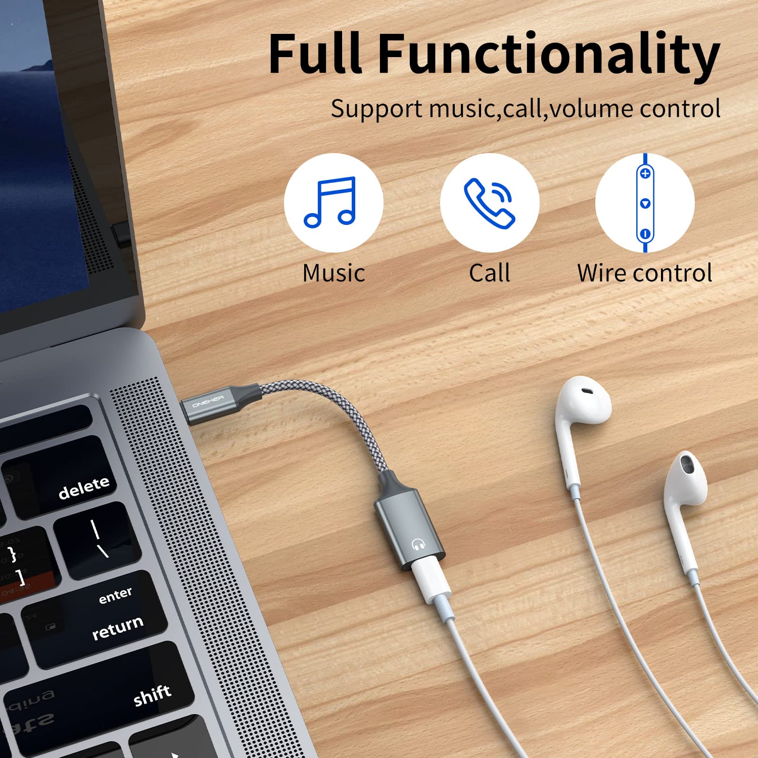 USB-C to Lightning Audio Adapter Cable - 3.5mm Headphone Jack Converter for iPhone 16/15 Pro/15 Plus/15 Pro Max, iPad Pro, MacBook - Compatible with Samsung Galaxy S24/S23/S22 - Perfect for Music, Gaming & Hands-Free Calling