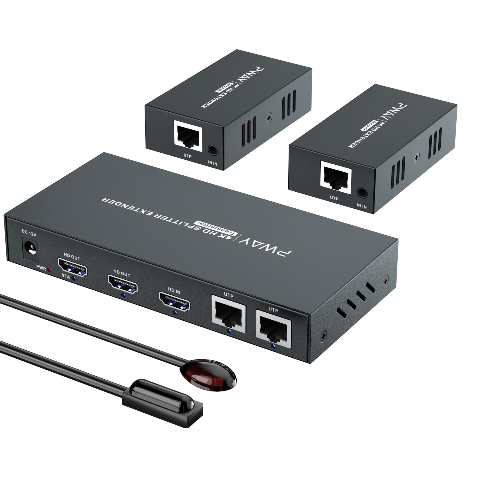 4K HDMI Extender Splitter 1x2 - 60Hz up to 196ft (60m) via CAT5/CAT6/CAT7 Cable with IR Power Switch & EDID - Perfect for Home Theater, Gaming, and Conference Room AV Setup