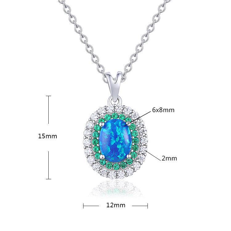 Blue Opal Oval Halo Necklace - Sterling Silver Pendant with Cubic Zirconia for Women | Elegant Jewelry Gift for Birthday, Anniversary & Special Occasions | Perfect for Weddings, Parties & Everyday Wear