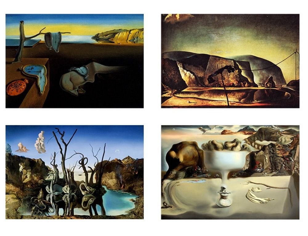 Salvador Dali Melting Clock Wall Decal - Surrealist Elephant Telephone Memory Art Print on Vinyl Sticker (36x24 Inch, Set of 4) | HD Home Decor for Bedroom, Living Room & Office | Dali Inspired Surreal Wall Art