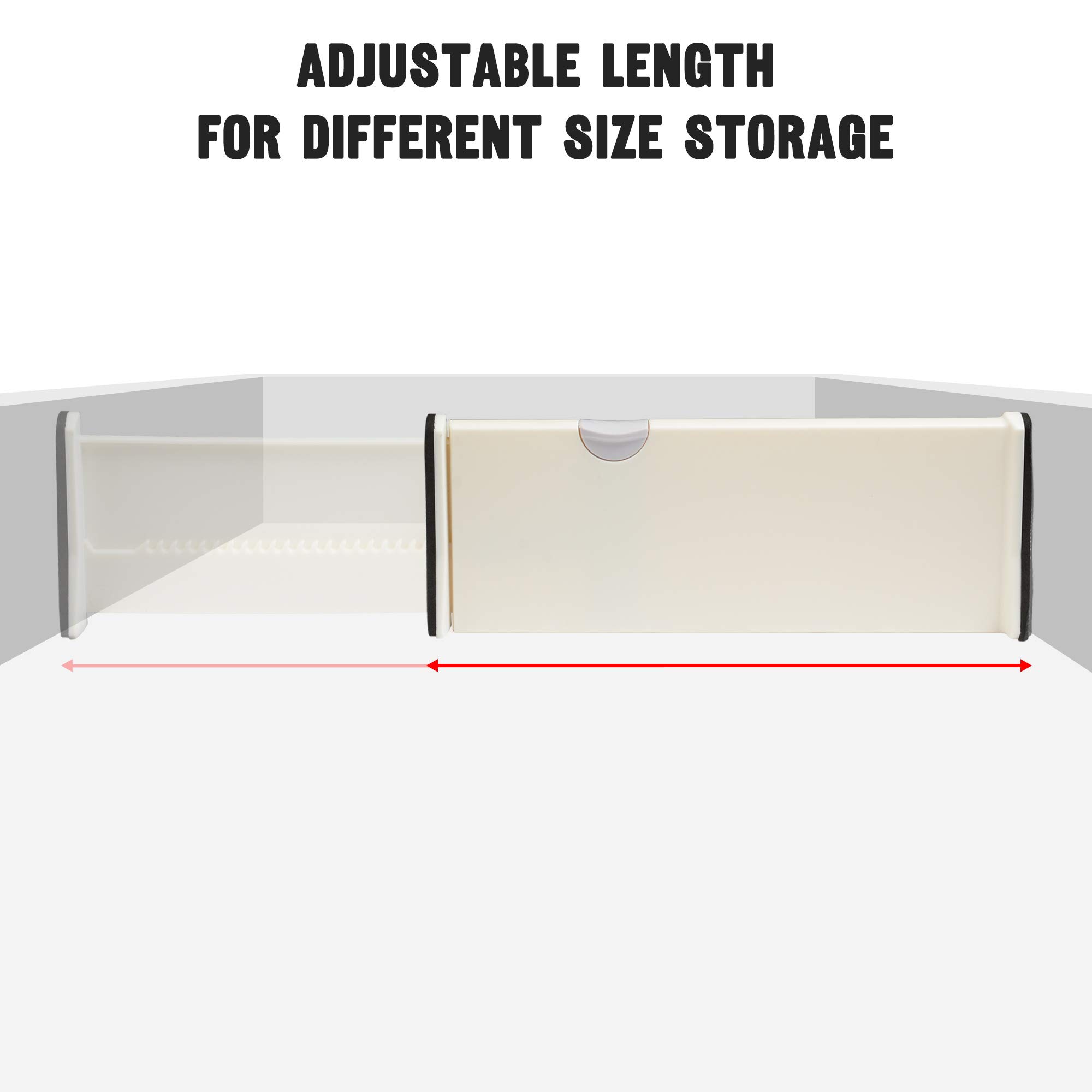 Yescom 4-Pack Adjustable Drawer Dividers - Expandable Organizer for Kitchen, Office & Bedroom Storage - White Plastic Division Boards for Utensils, Makeup, Office Supplies & More