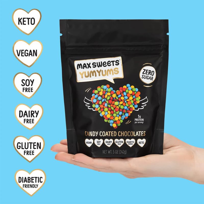Max Sweets Sugar Free Dark Chocolate YumYums - Keto, Gluten Free, Vegan Candy for Diabetic & Low Carb Diets - Delicious Chocolate Coated Treats (3 Pack) - Perfect for Snacking, Gifts & Healthy Desserts