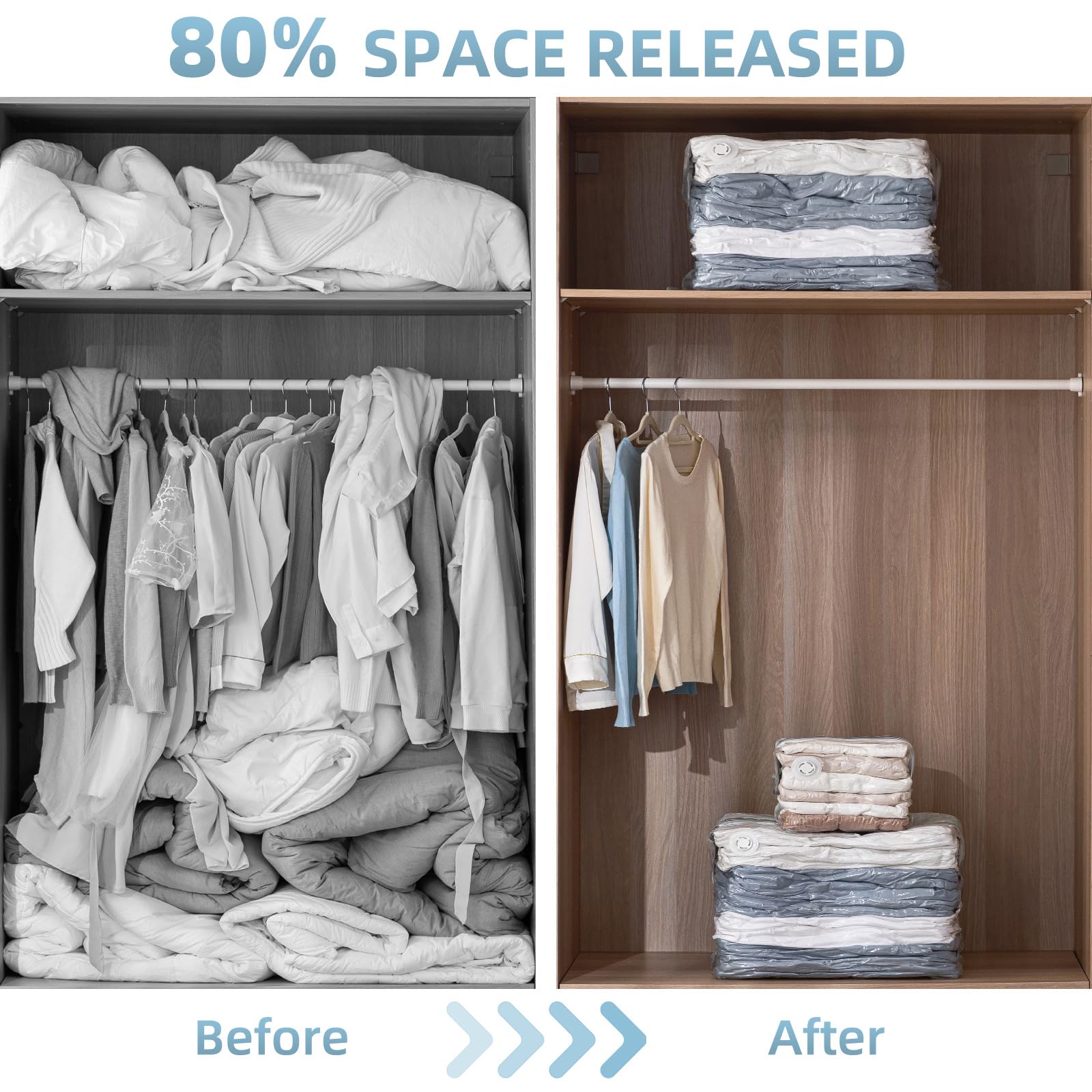 6 Pack Vacuum Storage Bags Cube Combo (3 Jumbo + 3 Medium) - Space Saving Vacuum Seal Bags for Clothes, Bedding, Blankets - Perfect for Closet Organization, Travel & Seasonal Storage