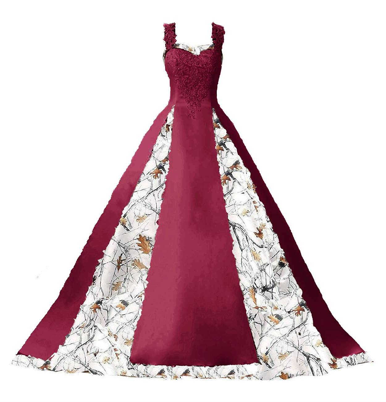 YINGJIA Camo Satin Straps Wedding Dress for Bride - Elegant Long Ball Gown for Reception, Prom & Special Occasions | Perfect for Outdoor Weddings, Evening Galas & Formal Events