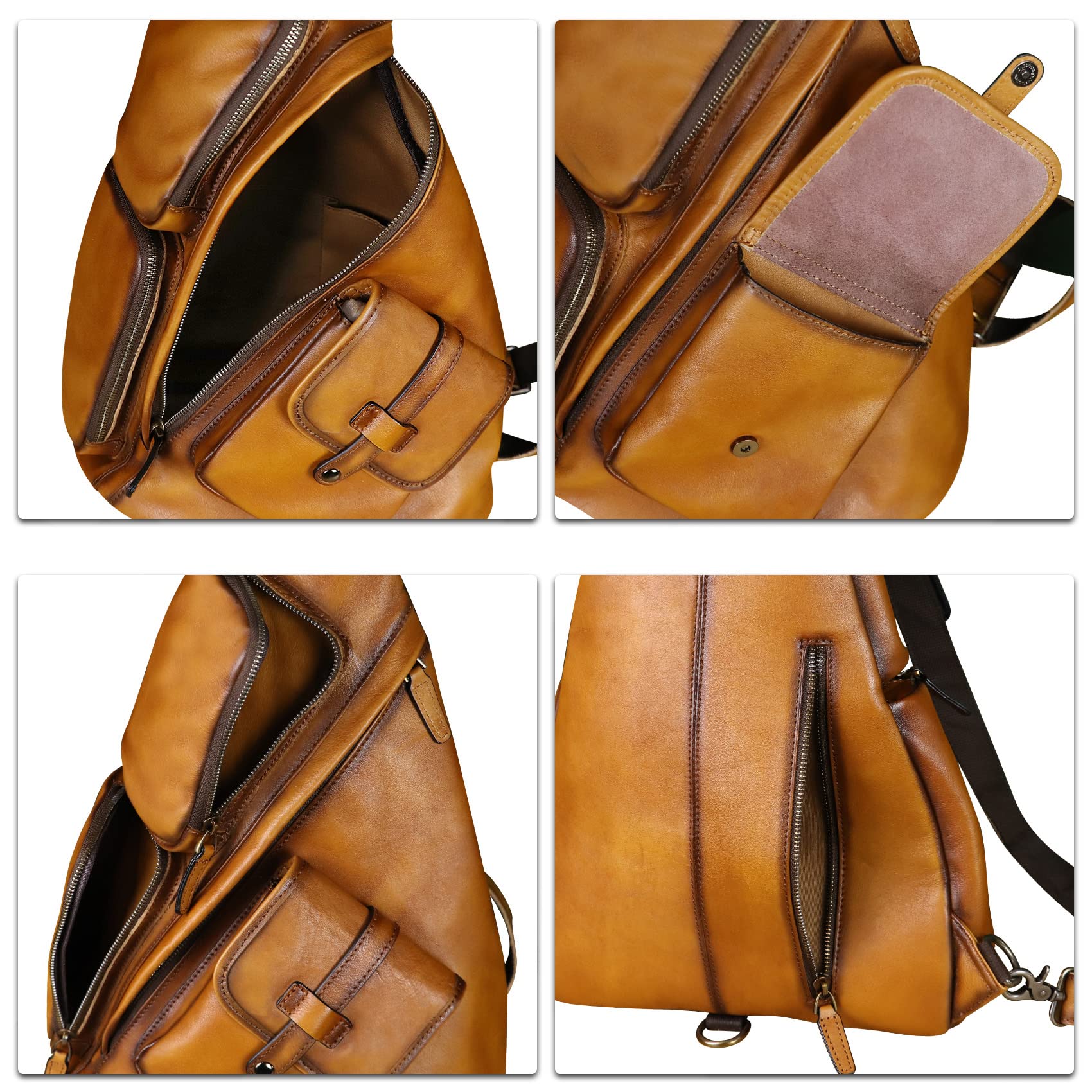 **Genuine Leather Large Sling Bag for Men & Women - Crossbody Chest Shoulder Backpack Purse - Fits iPad & Essentials - Perfect for Travel, Work & Daily Use (Brown)**