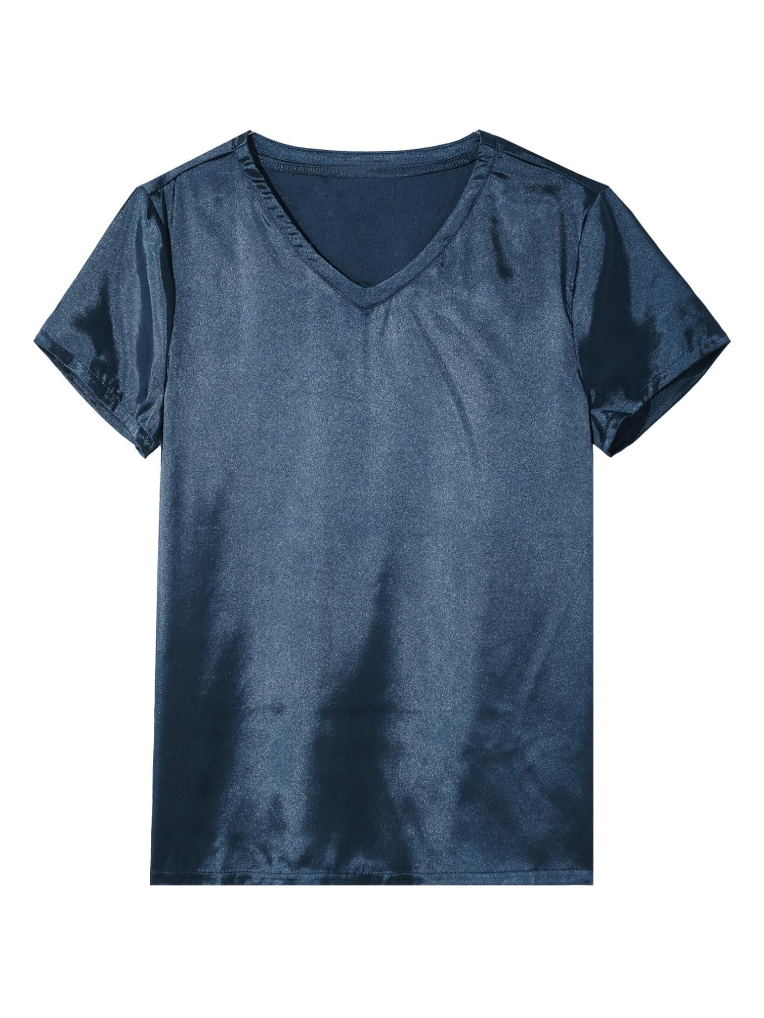 Men's Satin Lingerie Shirt - V-Neck Sleepwear Pajama Top for Nightwear, Athletic Undershirt & Clubwear - Soft Pure Color Satin Shirt for Lounge, Bedtime & Casual Outings