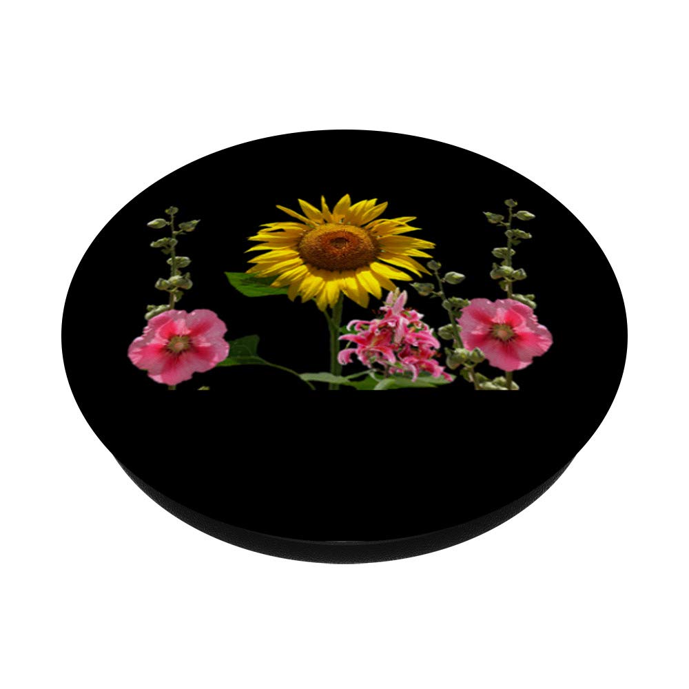 Black Floral Sunflower Pop Up Cell Phone Holder - Adjustable Phone Grip Stand for Desk, Car, and Home Use