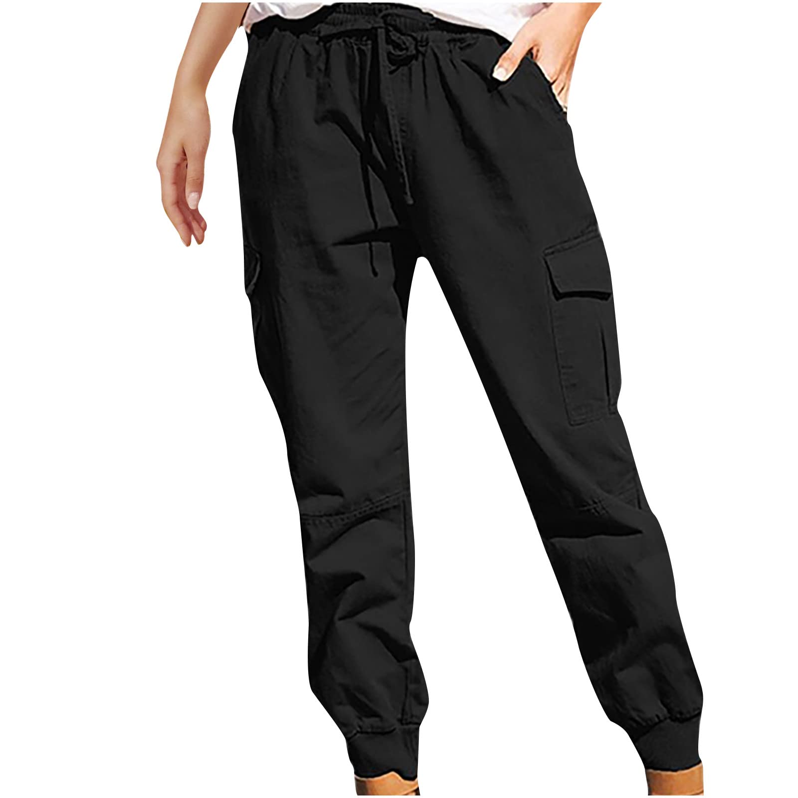 Women's High Waisted Cargo Pants - Straight Leg Cinch Bottom Chino Sweatpants with Pockets | Casual Workout & Lounge Wear for Everyday Comfort