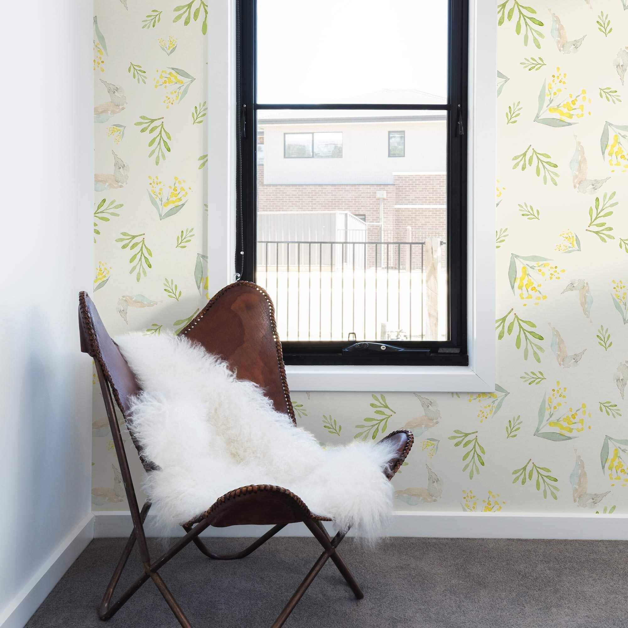 Green & Beige Birds Floral Peel and Stick Removable Wallpaper - Self-Adhesive Decorative Wall Covering for Bedroom, Nursery, Living Room Decor