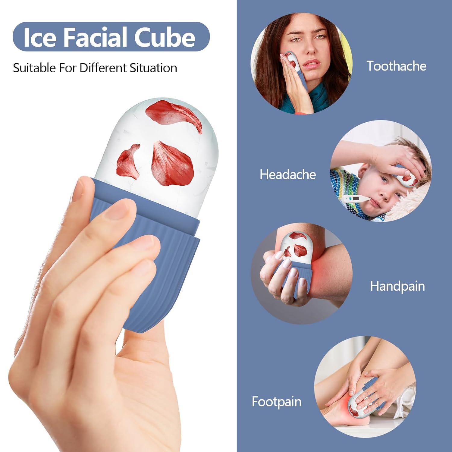 LOZOX Ice Roller for Face & Eyes - Cooling Facial Massage Tool for Puffiness & Dark Circles | Skin Care Ice Roller with Gua Sha Benefits | Reusable Silicone Ice Cube Mold for Beauty Routine | Perfect for Morning Depuffing & Post-Workout Skin Refresh