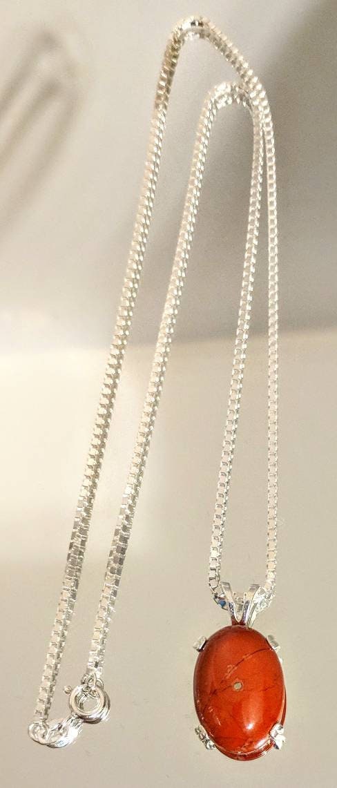 Natural Red Jasper Sterling Silver Pendant Necklace with Solid Silver Box Chain - Elegant Fine Jewelry for Women, Valentine's Day Gift for Her - Perfect for Date Nights, Anniversaries & Special Occasions