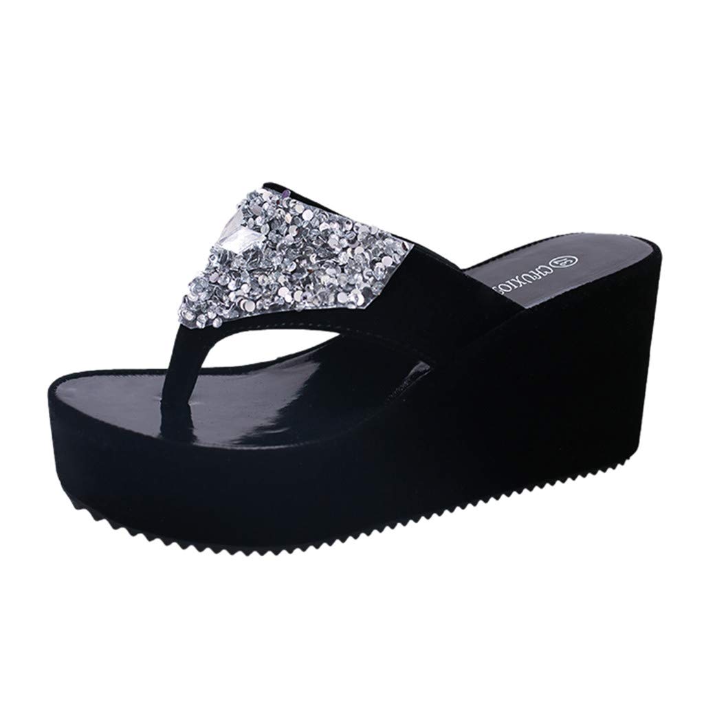 VEZAD Women's Flower Wedge Flip Flops - Platform Sandals with Arch Support for Beach, Pool, and Summer Outfits | Comfortable Slippers for Walking, Vacation, and Casual Wear