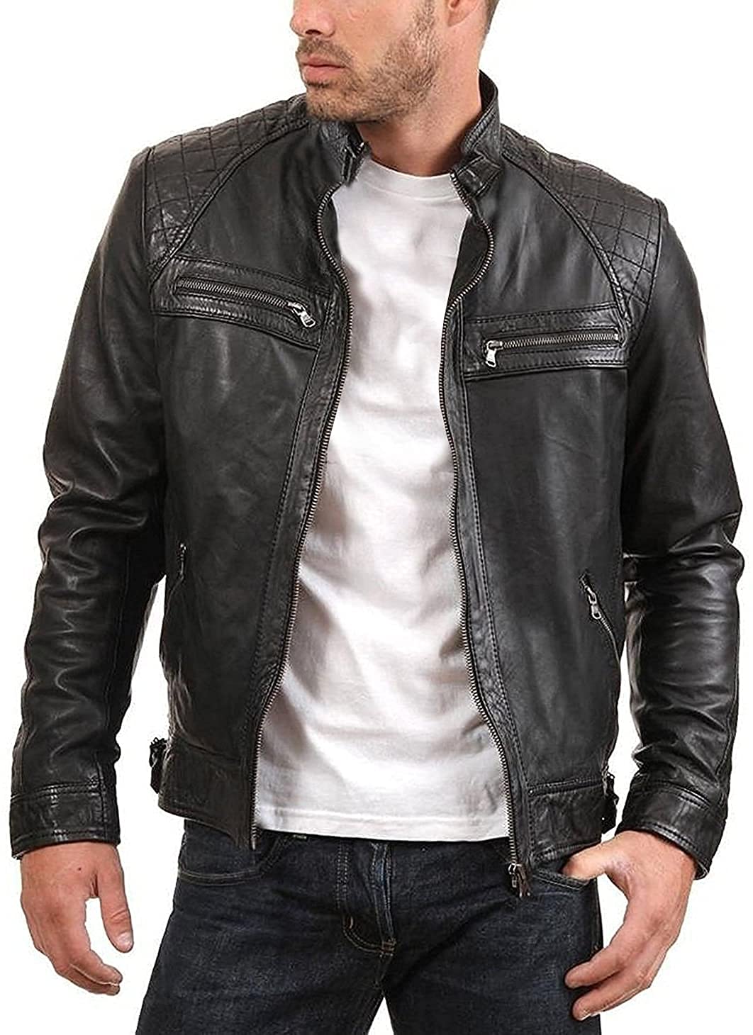 Premium Men's Motorcycle Leather Jacket - Stylish Biker Jacket for Men - Genuine Leather Riding Jacket - Perfect for Motorcycle Rides & Casual Outfits