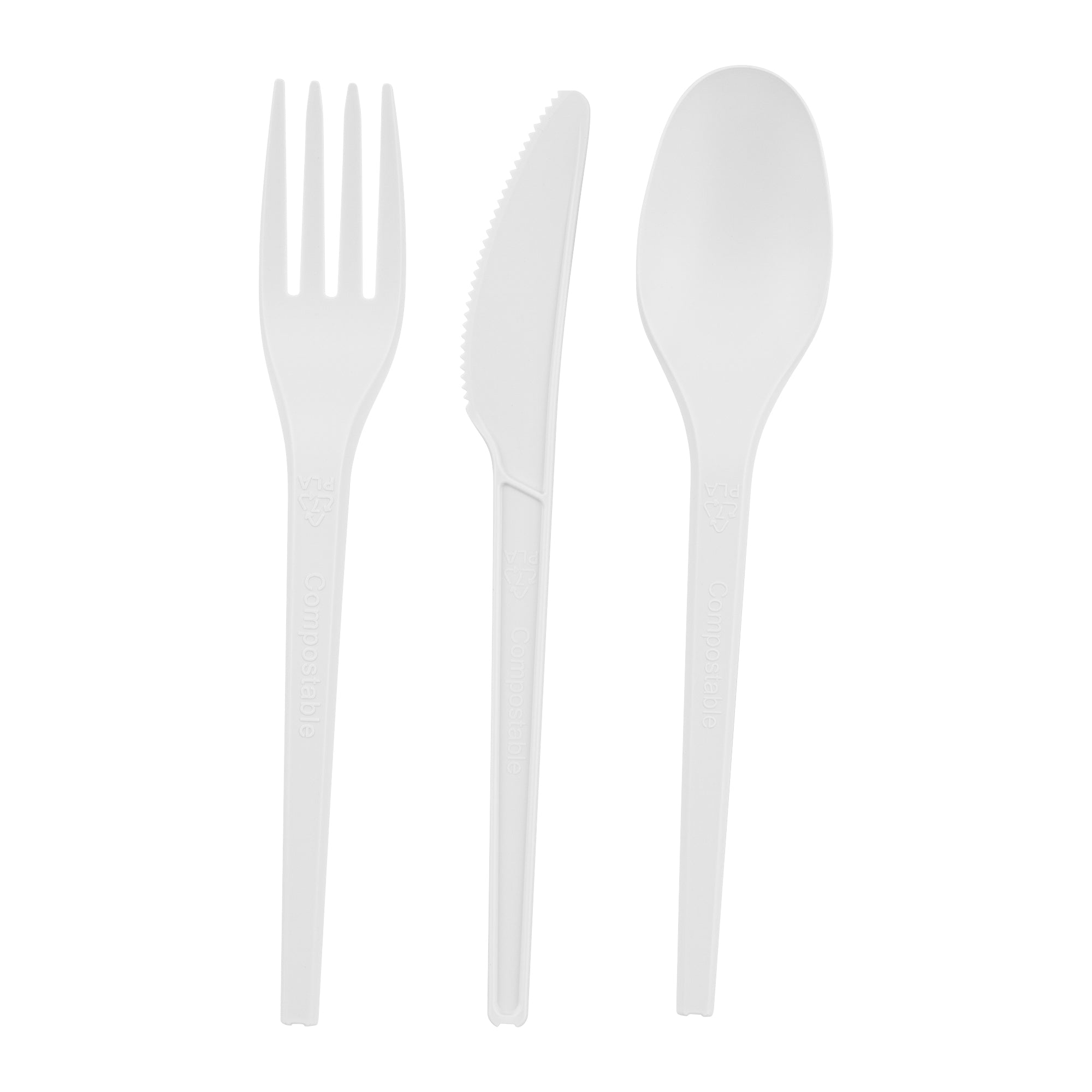 Eco-Friendly Compostable White CPLA Plastic Cutlery Set - 100-Piece Heat Resistant Utensils (6.5