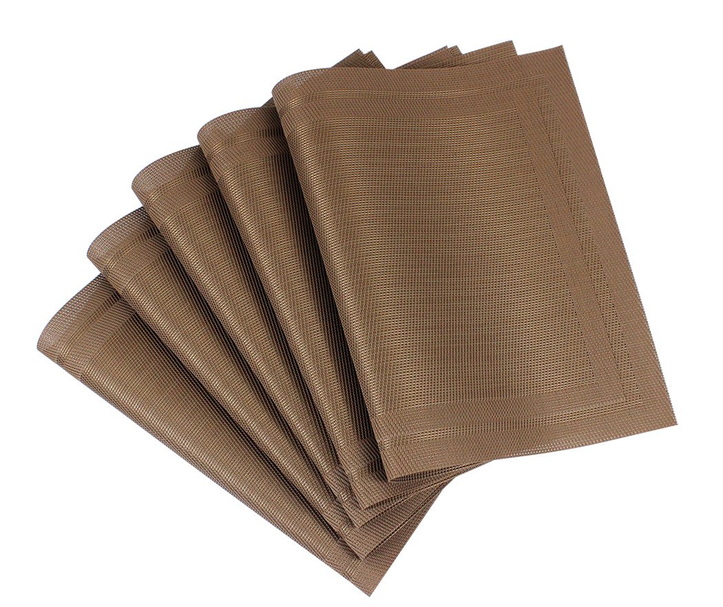 Heat Resistant & Stain Resistant PVC Placemats Set of 5 - Washable Vinyl Table Mats for Dining & Kitchen - Brown Woven Placemats (Style 2) - Perfect for Family Dinners, Parties & Daily Use