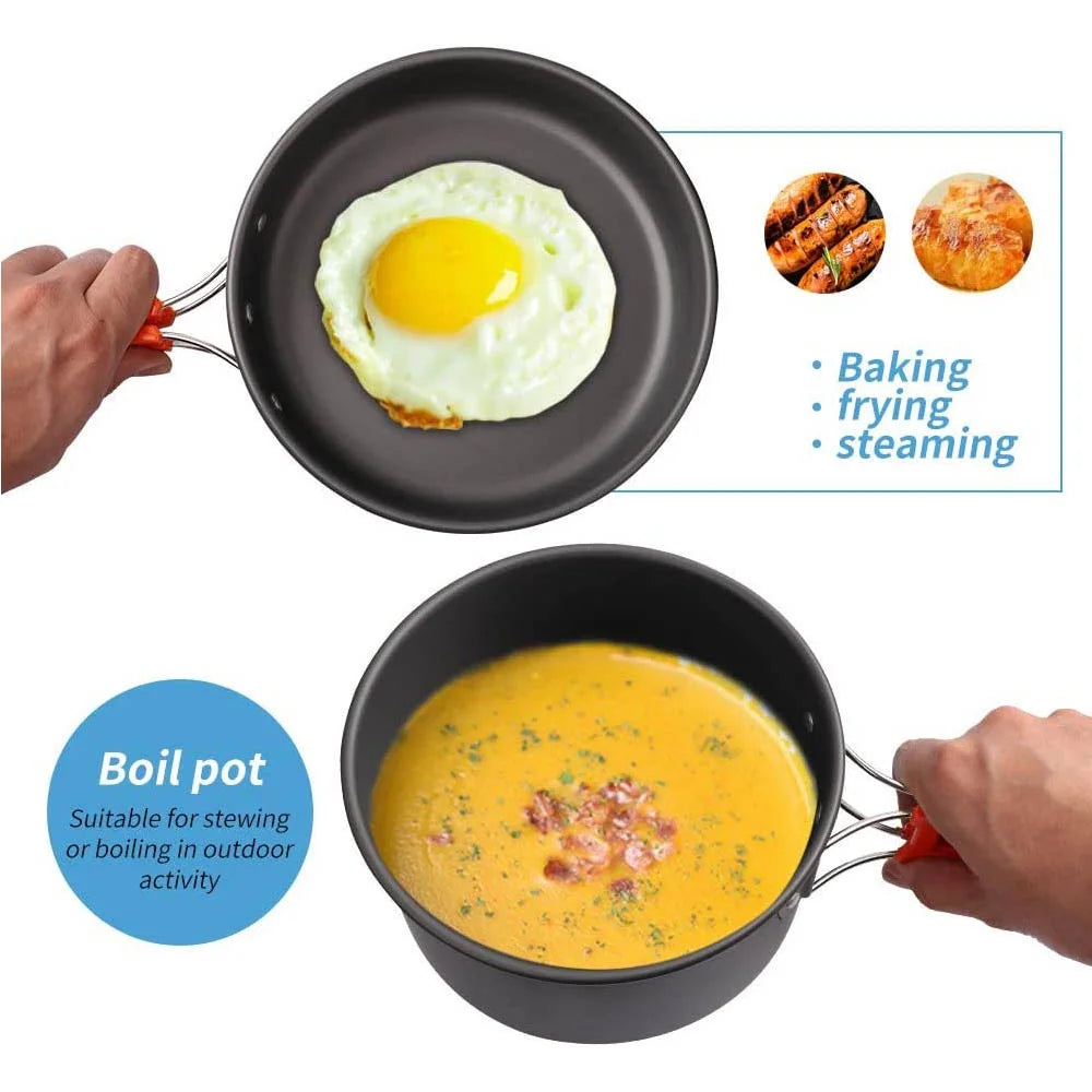Lightweight Portable Camping Cookware Set - Compact Outdoor Cooking Kit for Backpacking, Hiking & Picnics - Perfect for Camp Stove Use with Pots, Pans & Utensils