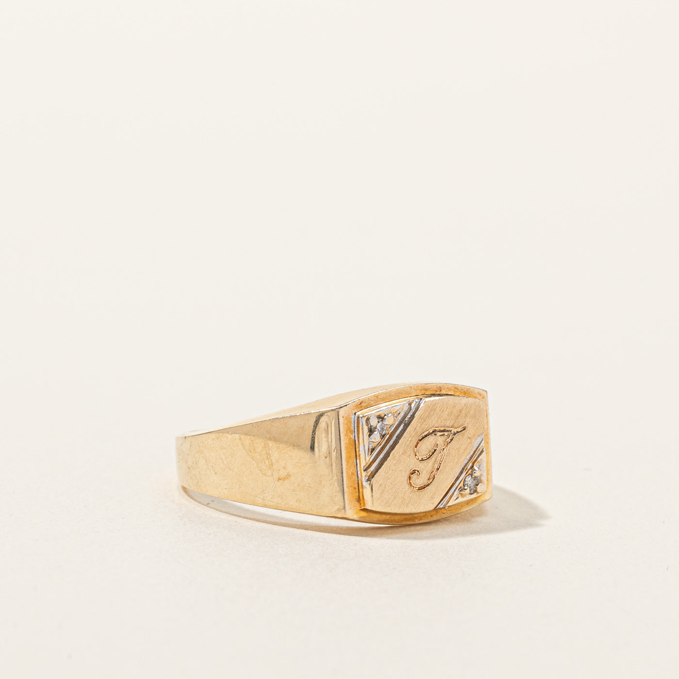 Exquisite 0.02ctw Diamond Signet Ring for Women - Size 9.5 - Elegant Gold Pinky Ring for Everyday Wear & Special Occasions