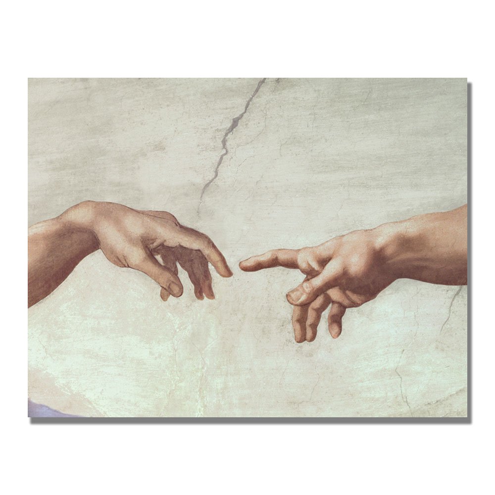 Michelangelo's Hands of God Canvas Art Print - 18x24 Inch Famous Religious Wall Decor for Home, Church & Office - Inspirational Renaissance Artwork