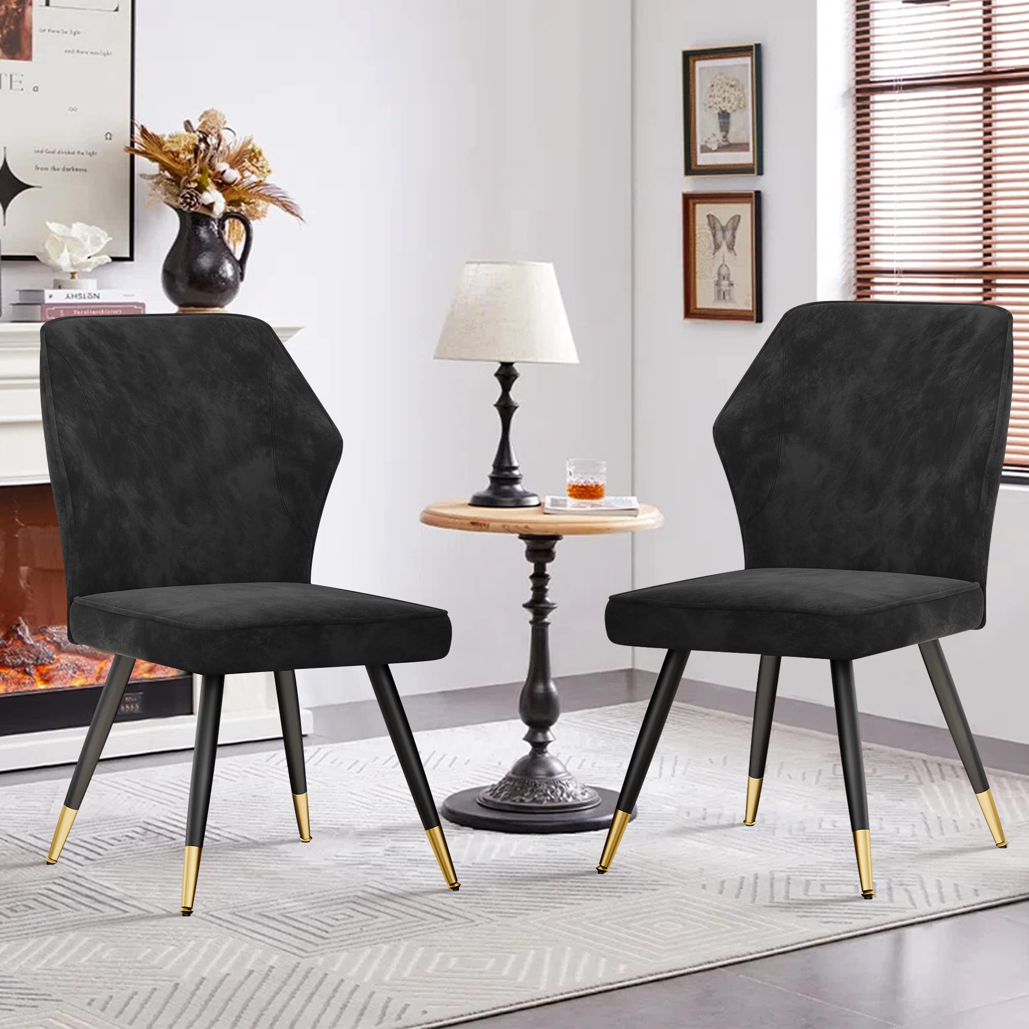 Black Velvet Dining Chairs Set of 2 - Modern Upholstered Kitchen & Living Room Accent Chairs, Armless Side Chairs for Dining Room, Home Decor | Perfect for Small Spaces, Apartments & Cozy Gatherings