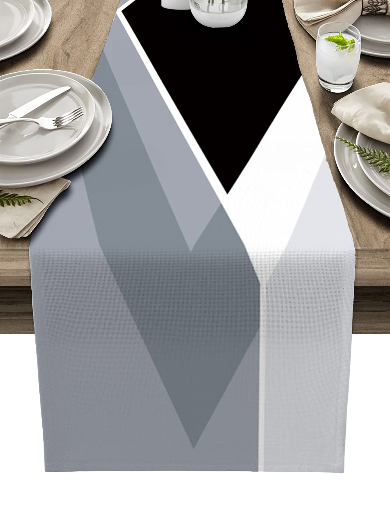 72 Inch Grey Abstract Geometric Burlap Linen Table Runner - Modern Farmhouse Decor for Kitchen, Dining Table, Dresser & Coffee Table | Perfect for Weddings, Parties & Banquets