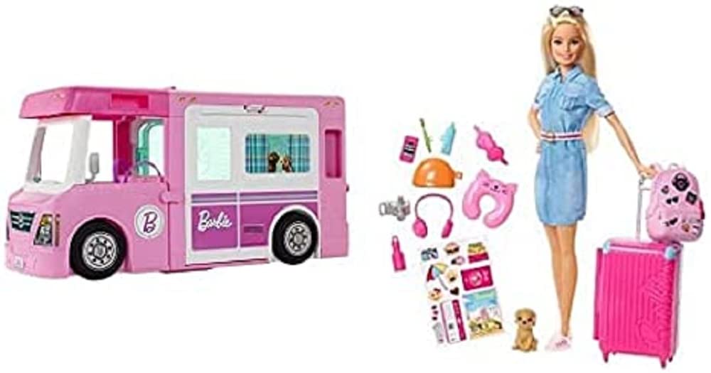 Barbie Combo Camping Car with Travel Doll - Perfect Gift Toy for Kids | Outdoor Adventure Play & Pretend Camping Fun