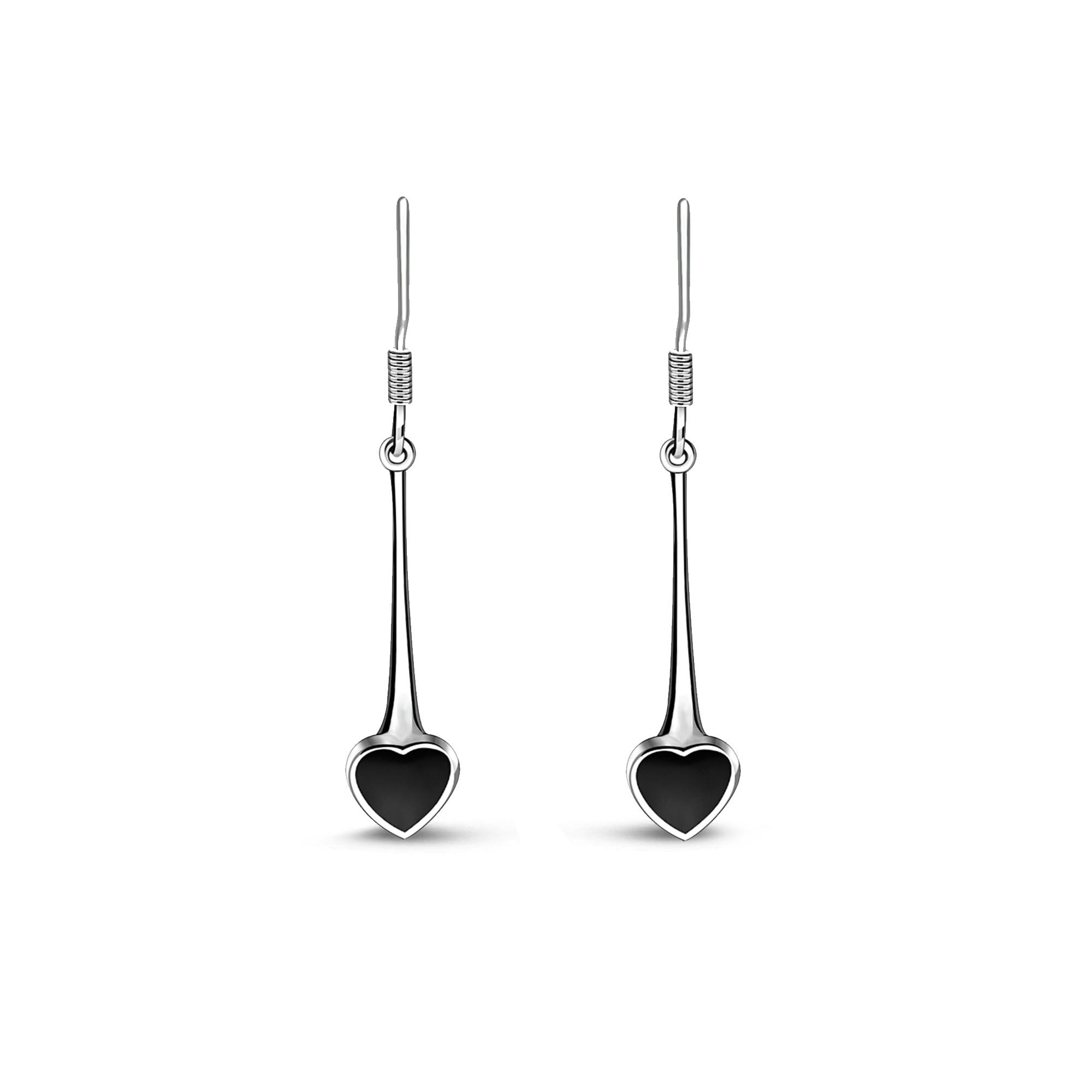 Whitby Jet Heart Sterling Silver Long Drop Earrings for Women – Elegant Gothic Jewelry for Evening Wear & Special Occasions