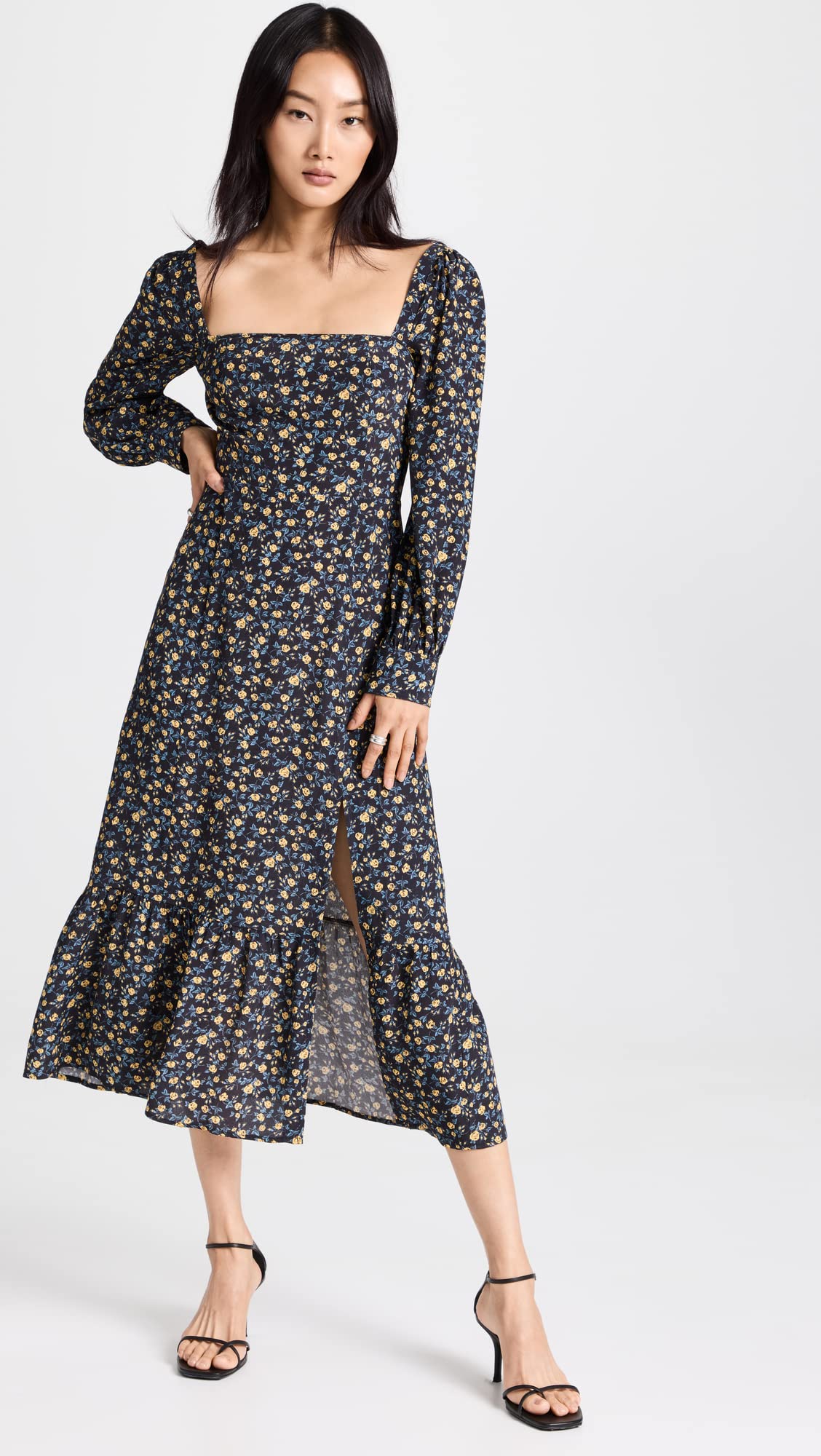 PAIGE Women's Bacari Dress - Flowy Midi Dress with V-Neck & Ruffle Sleeves for Casual Outings & Summer Vacations