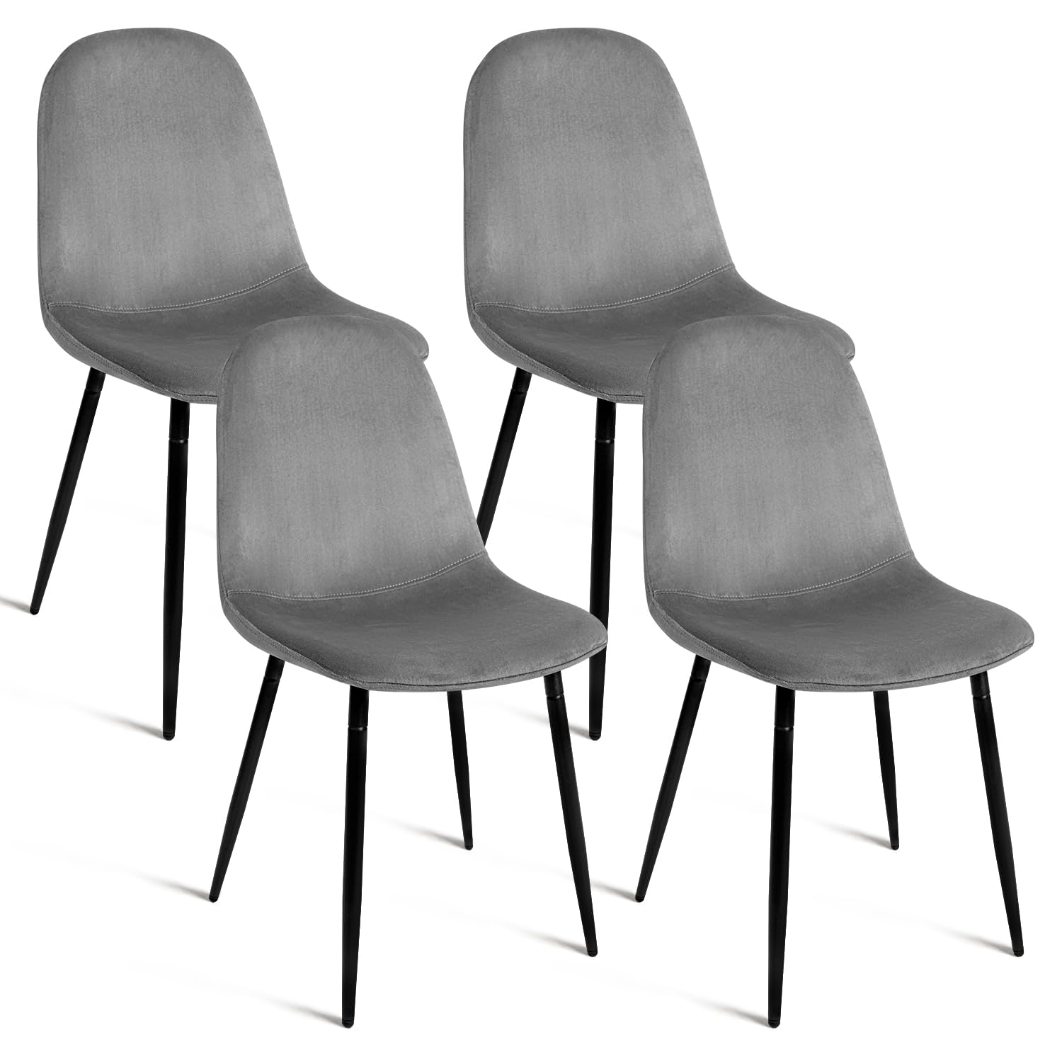 Velvet Dining Chairs Set of 4 - Modern Fabric Upholstered Kitchen Side Chairs with Padded Seat & Sturdy Metal Legs - Comfortable for Dining Room, Living Room, Restaurant, Office Meeting - Perfect for Home Decor, Family Gatherings & Commercial Spaces - Grey