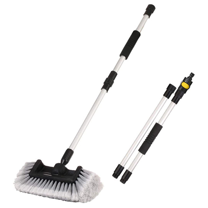 12 Pack Flow Thru Brush Heads with Adjustable Pole & On/Off Switch - 1.3' to 5 ft Extension - Perfect for Window Cleaning, Car Washing & Outdoor Surface Maintenance