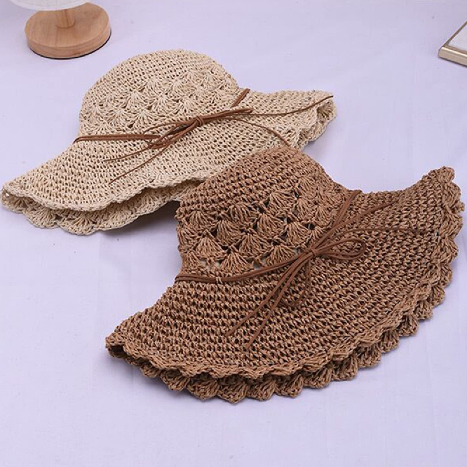 Women's Wide Brim Sun Hat - Foldable Straw Beach Hat for Summer UV Protection - Handmade Crochet Sun Visor with Long Brim - Perfect for Beach Vacations, Poolside Lounging & Outdoor Activities