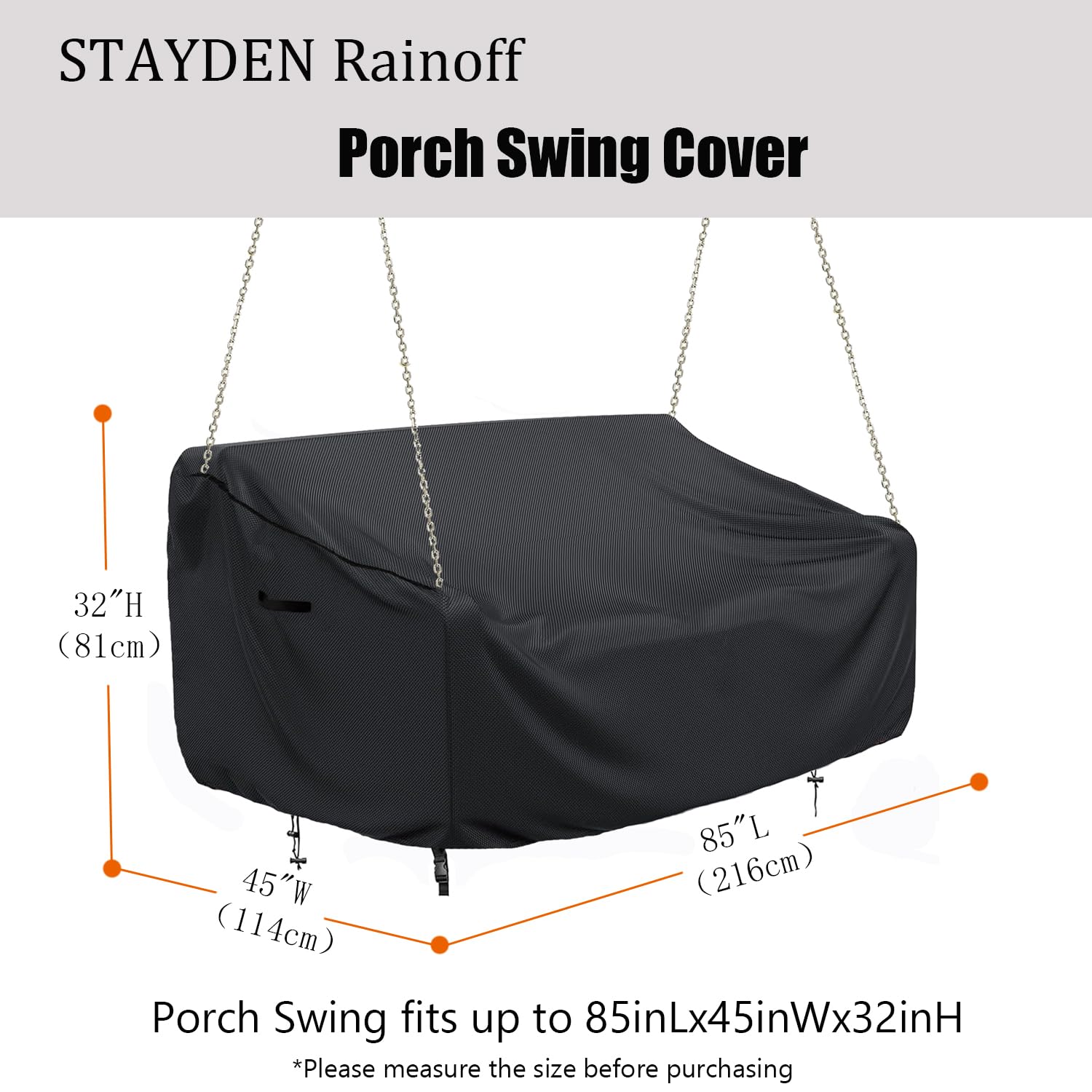 Waterproof Outdoor Porch Swing Cover - All Weather Resistant, Tear Proof Hanging Swing Protector for Patio Furniture (Black, 85x45x(32-24)inch) - Perfect for Backyard, Garden & Deck Protection
