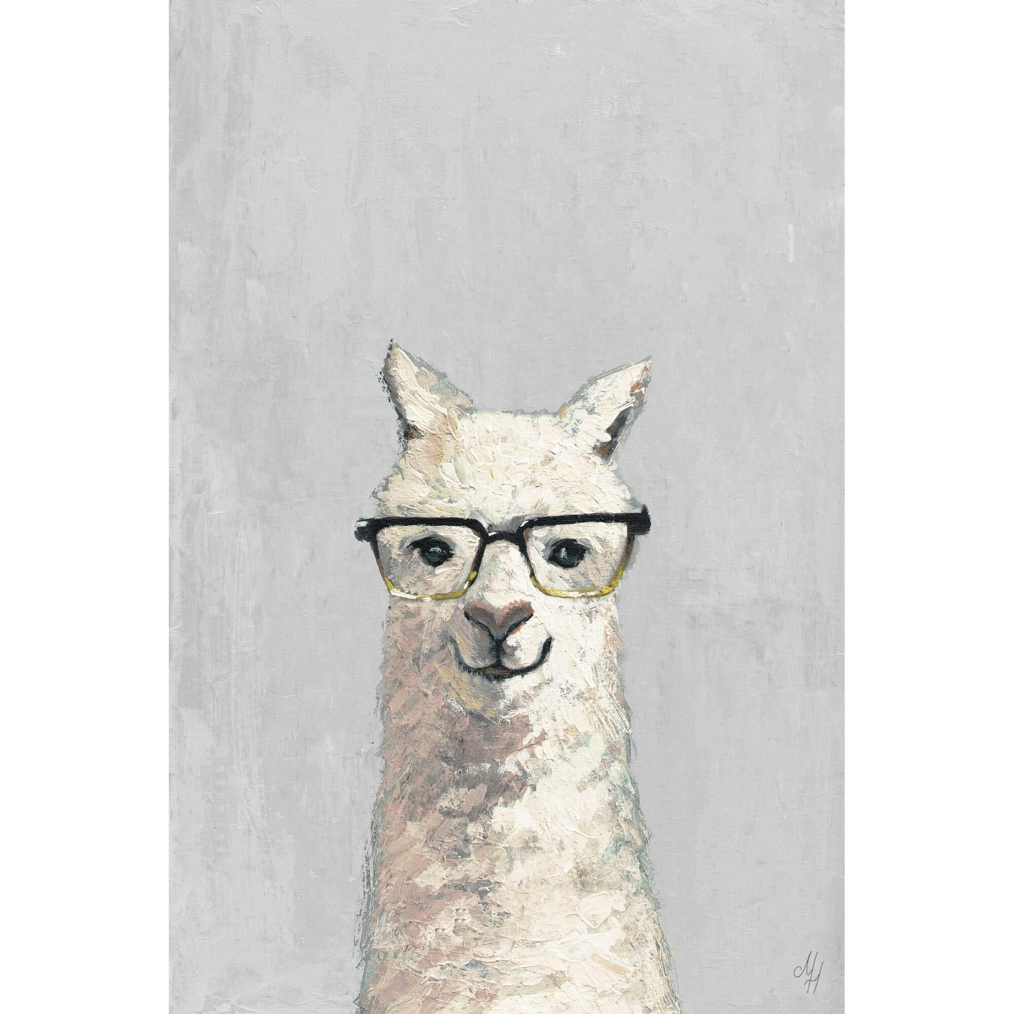 Handmade White Llama with Glasses III Canvas Wall Art Print - 30x45 Inch Framed Home Decor for Living Room, Bedroom & Office | Unique Animal Painting by Marmont Hill