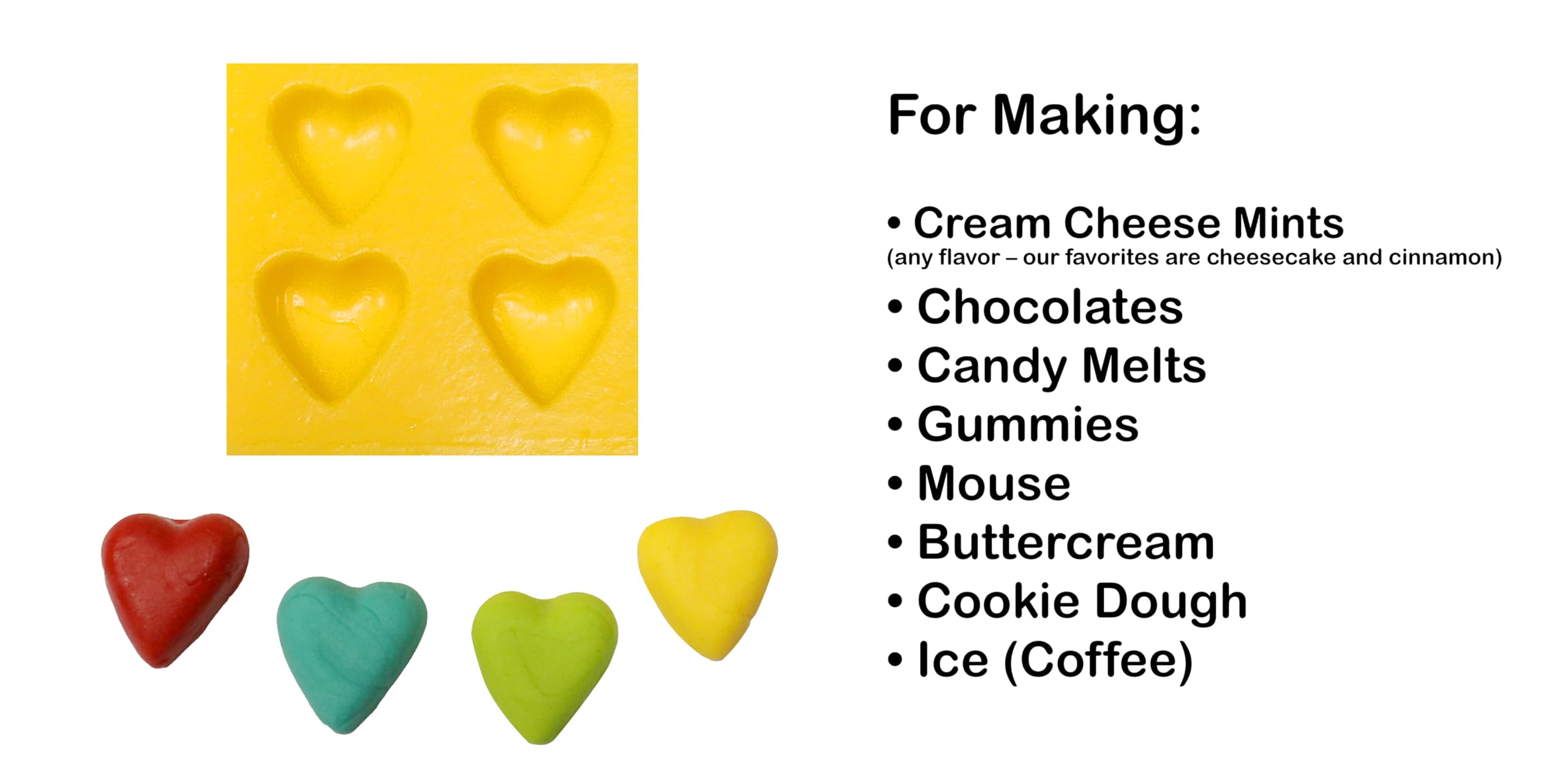 Hearts 4 Cavity Flexible Silicone Mold for Baking & Candy Making - Perfect for Cream Cheese Mints, Chocolate, Fondant, Gummy, Fat Bombs, Ice Hearts, Soap, Buttercream, Butter, Candy Melts, Cookie Dough & Mousse - Ideal for Valentine's Day, Weddings & DIY Desserts