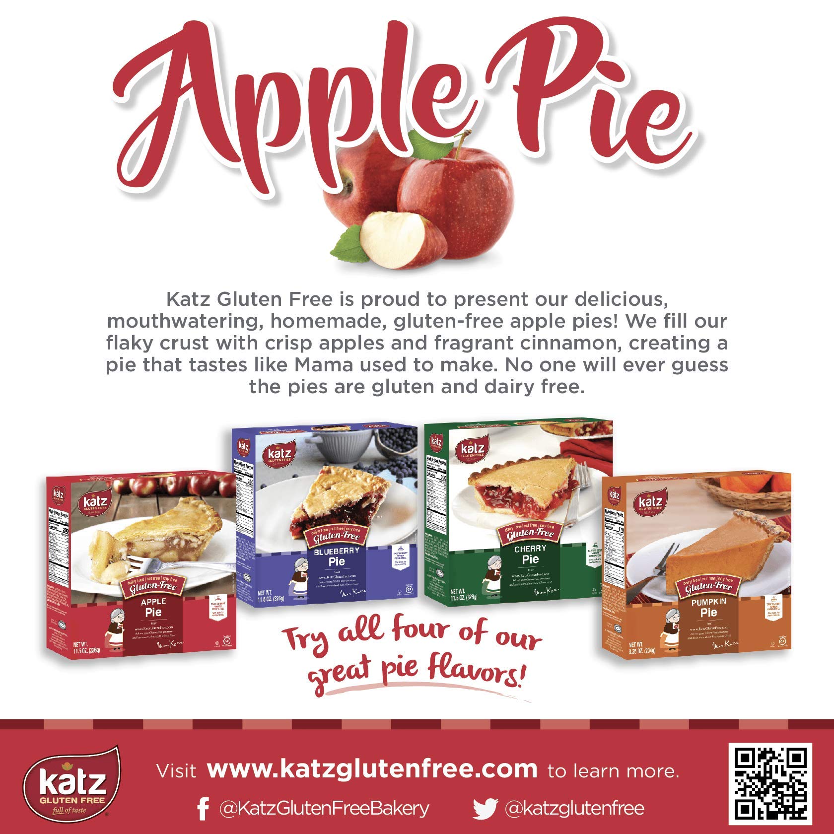 Katz Gluten Free Personal Size Apple Pie (11.5 oz) - Dairy Free, Nut Free, Soy Free, Kosher Certified | Perfect for School Lunches, Travel Snacks & Celiac-Friendly Desserts
