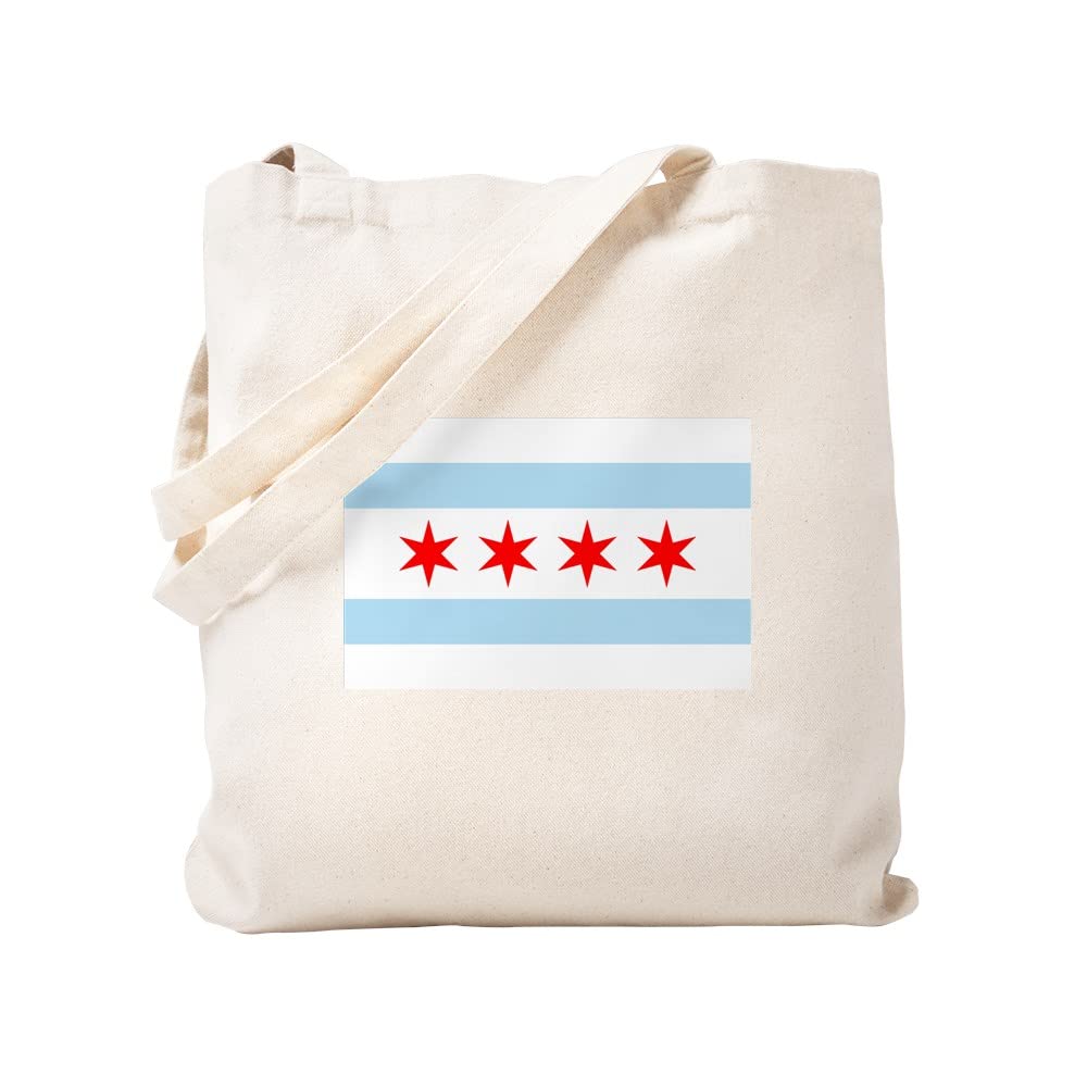 Chicago Flag Tote Bag - Natural Canvas Reusable Shopping Bag with Double Handles | Eco-Friendly Grocery Bag for Farmers Market, Beach, Work & Travel