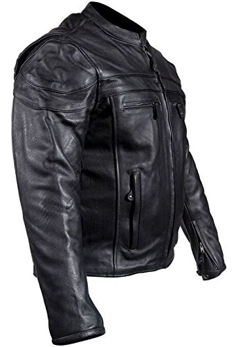 Men's Black Reflective Piping Cow Leather Motorcycle Jacket - Extra 3
