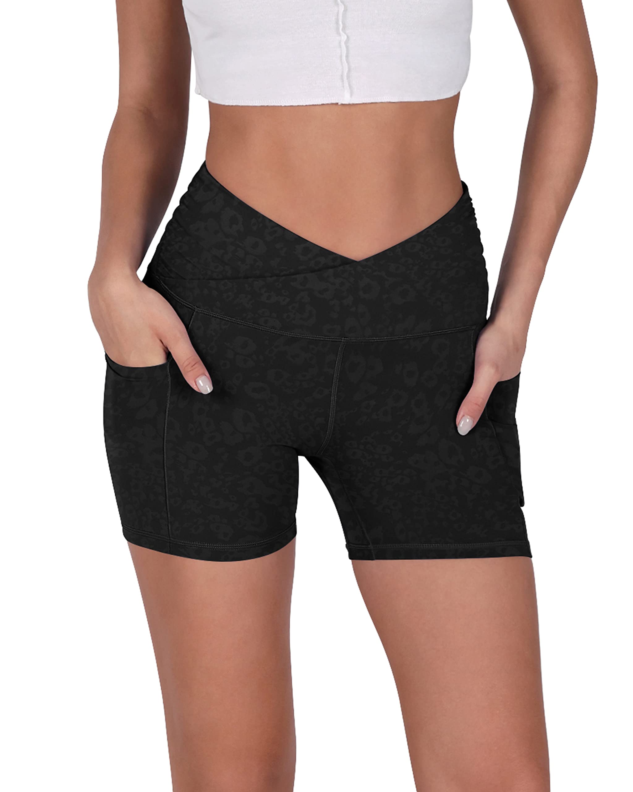 ODODOS Women's 5-Inch High Waist Yoga Shorts - Breathable Crossover Athletic Workout Running Shorts for Gym, Pilates & Active Lifestyle