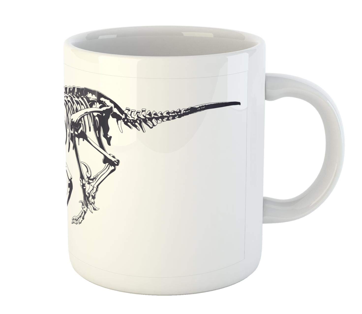 Ambesonne Dinosaur Skeleton Mug - 15oz Ceramic Coffee Cup with Prehistoric Raptor Bones Design for Tea, Hot Chocolate & Cold Drinks - Perfect Gift for Paleontology Lovers & Jurassic Themed Parties (Black & White)
