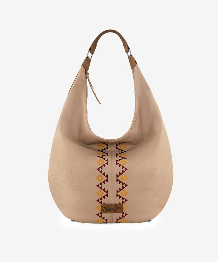 Wrangler Aztec Embroidered Wide Hobo Bag for Women - Stylish Boho Shoulder Purse with Tribal Pattern - Perfect for Casual Outings, Music Festivals & Travel Accessories