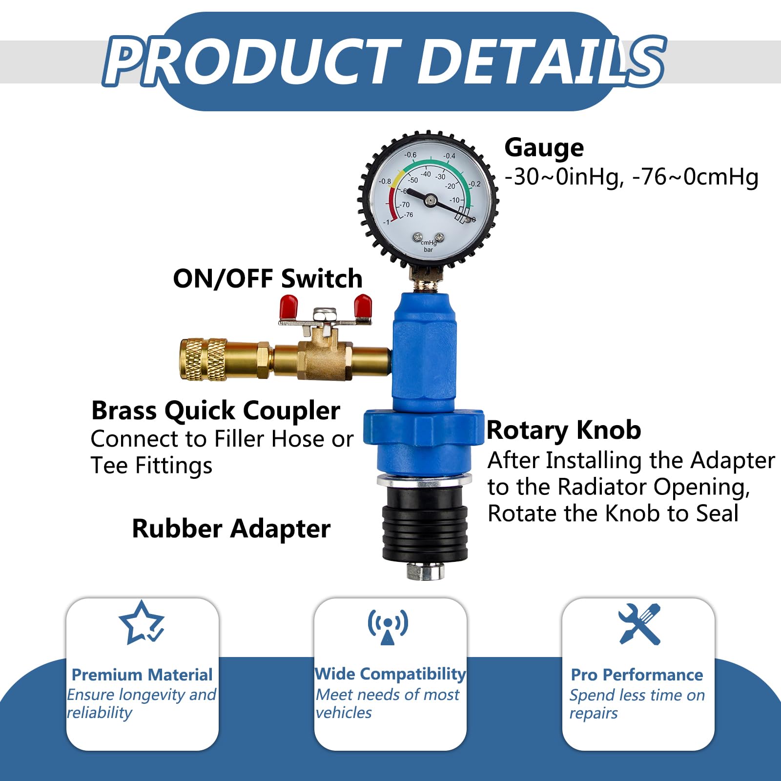 Automotive Cooling System Vacuum Purge & Refill Tool Kit - Radiator Coolant Filler Set with Pneumatic Vacuum for Antifreeze Change | Perfect for DIY Car Maintenance, Cooling System Flushes & Water Tank Repairs