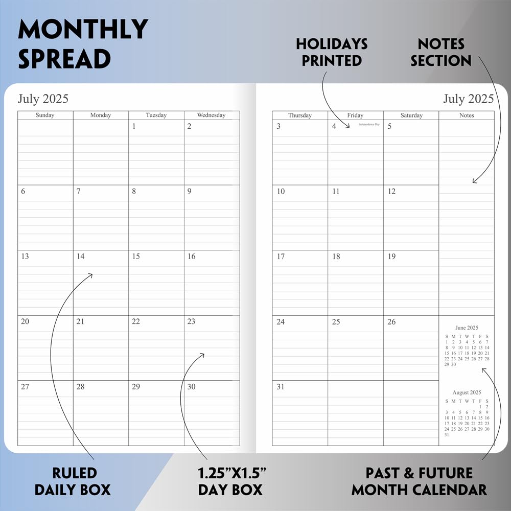 2025-2026 Weekly & Monthly Planner with Vegan Leather Cover - July 2025 to June 2026 Academic Calendar - Includes Holidays, Notes Pages & Elastic Closure - 5.5