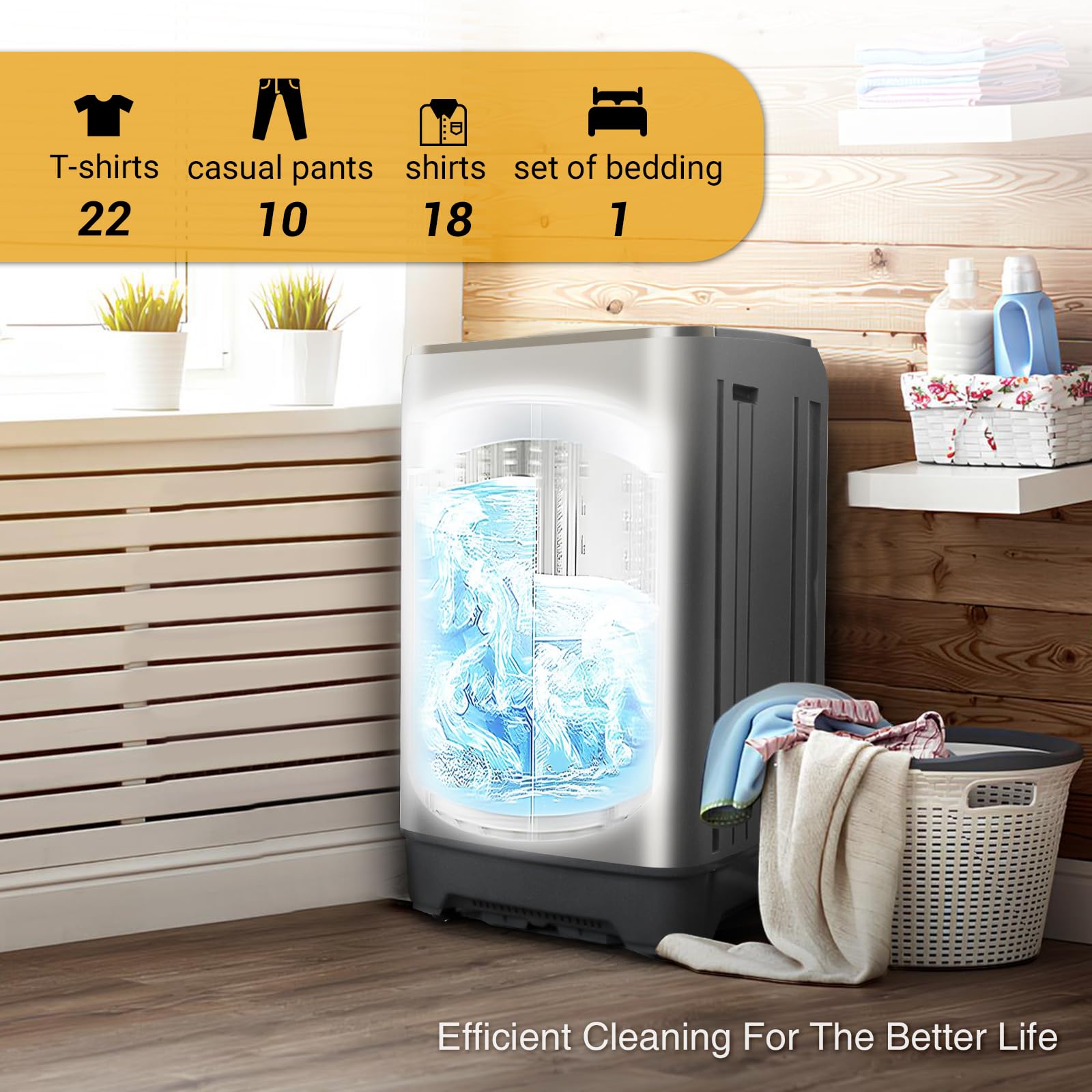 17.7lbs Full-Automatic Portable Washing Machine - 10 Programs, Compact Washer for Apartments, Dorms, RVs & Small Spaces (Grey) - Perfect for Laundry in Tight Spaces & On-the-Go
