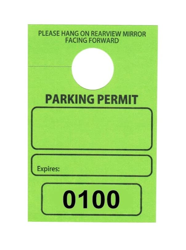 Sequentially Numbered Green Parking Permit Hang Tags 0100-0149 (3 1/8