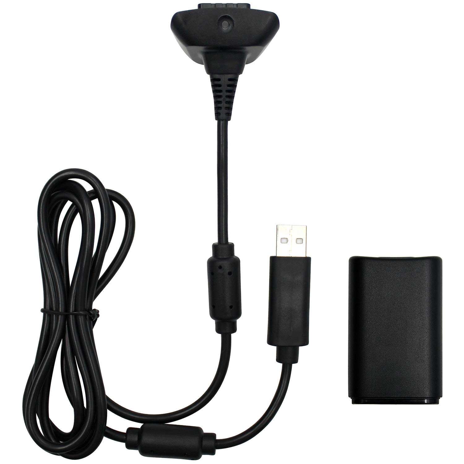 OSTENT 2-in-1 Charging Cable with Rechargeable Battery Pack for Xbox 360 Wireless Controller - Black | Fast Charging Solution for Gaming Sessions & Travel