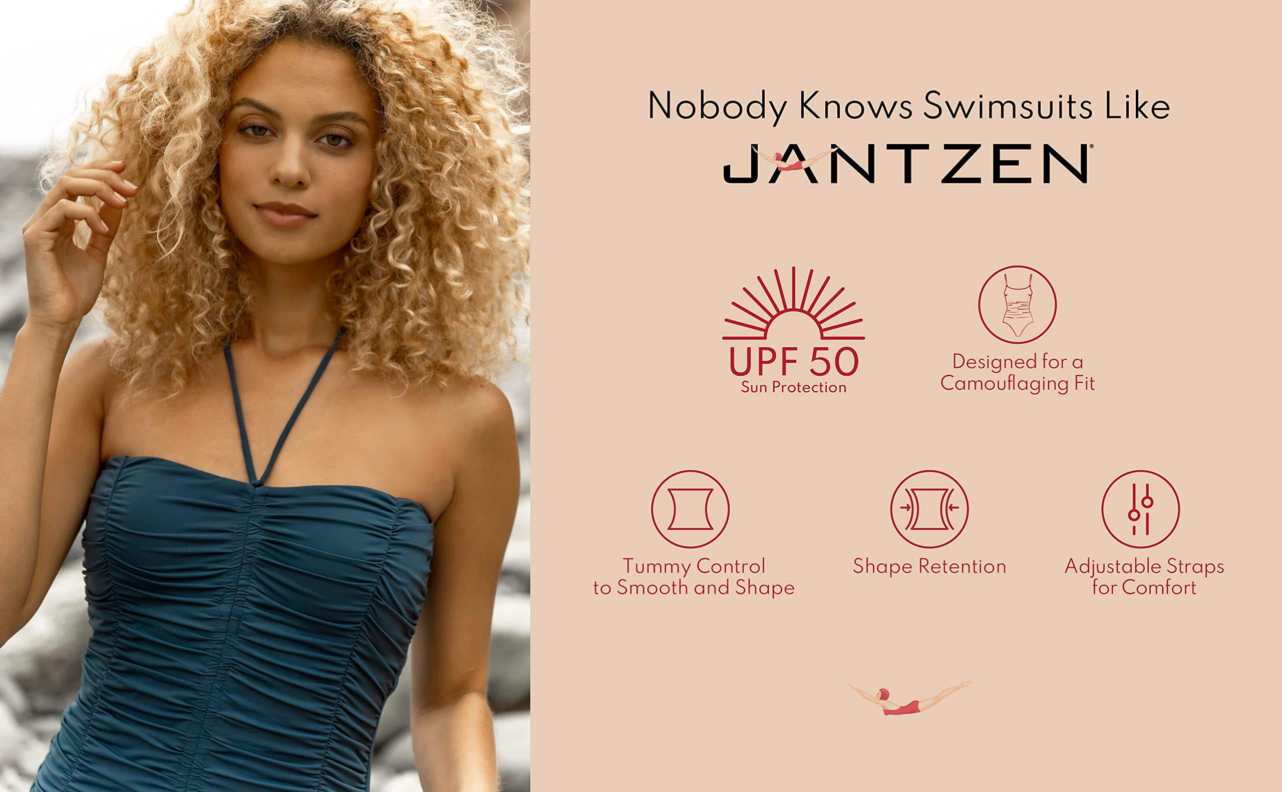 Jantzen Solids Surplice One-Piece Swimsuit with Tummy Control - Perfect for Beach Vacations, Pool Parties & Summer Getaways