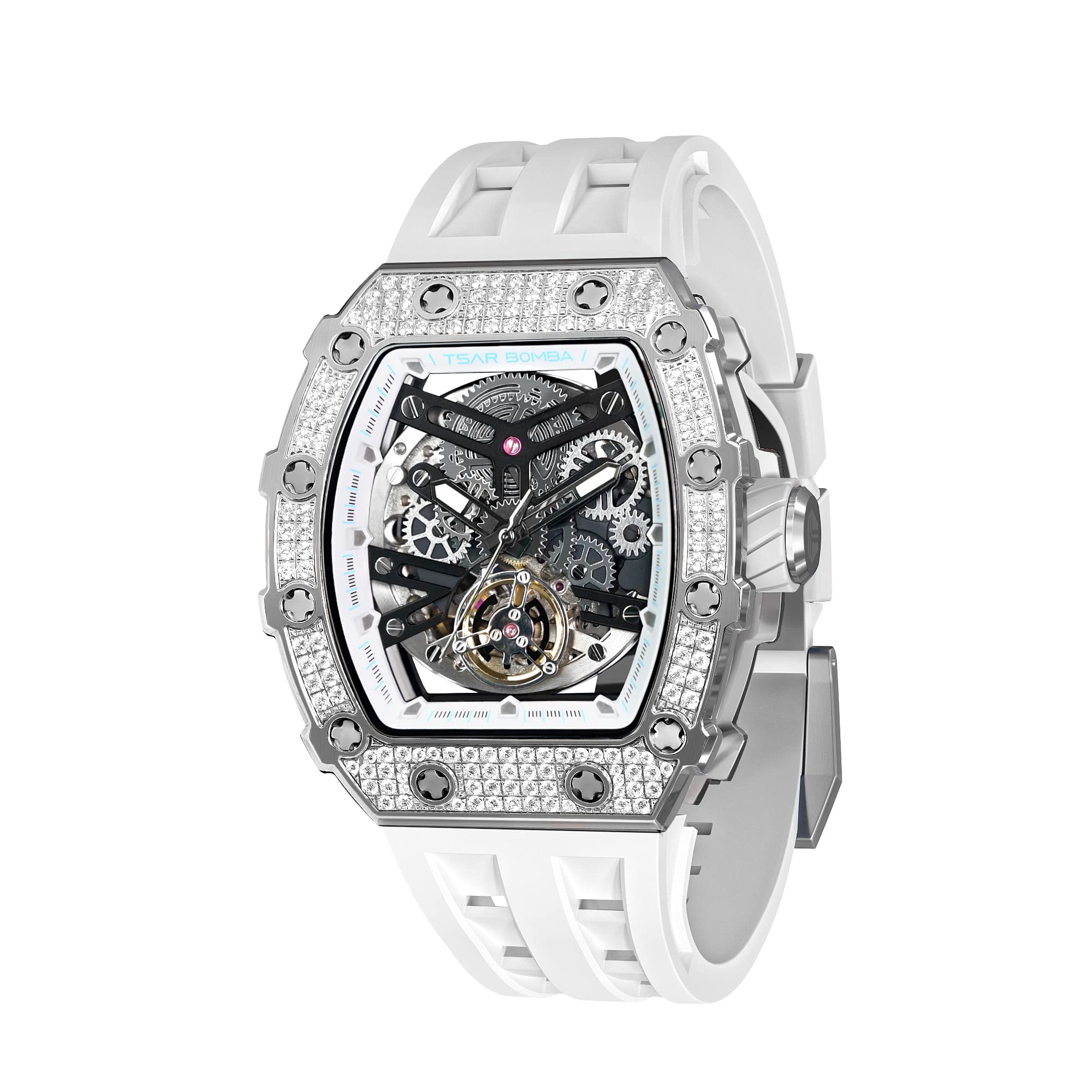 Luxury Men's Automatic Skeleton Watch - Mechanical Tonneau Square Big Face Dial with Silicone Strap, 50M Waterproof - Perfect for Business, Formal Events & Everyday Wear