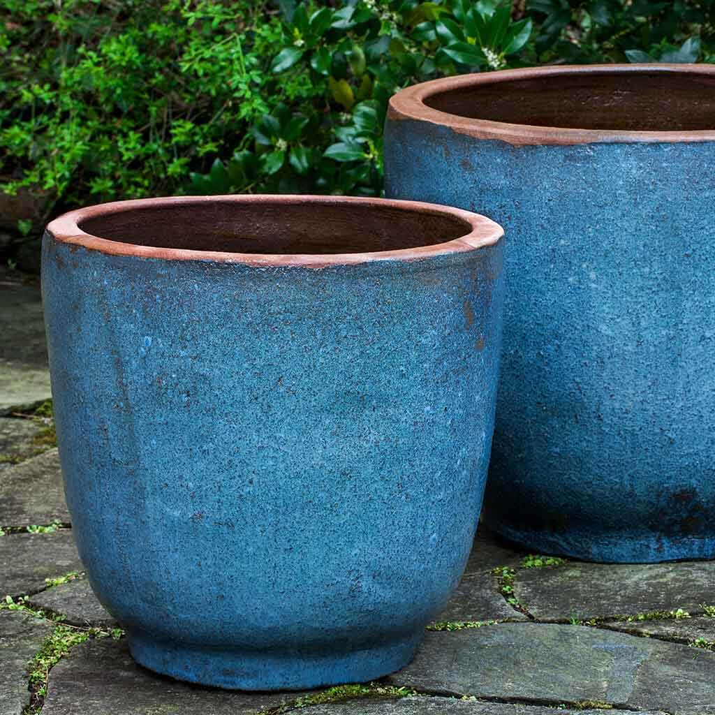 Campania International Nari Planter Set of 2 - Rustic Blue Ceramic Flower Pots for Indoor/Outdoor Decor | Perfect for Patio, Garden & Home Décor